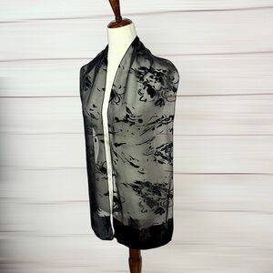 Saldarini Black Burnout Velvet Scarf Rayon Silk Blend Abstract Print Italy